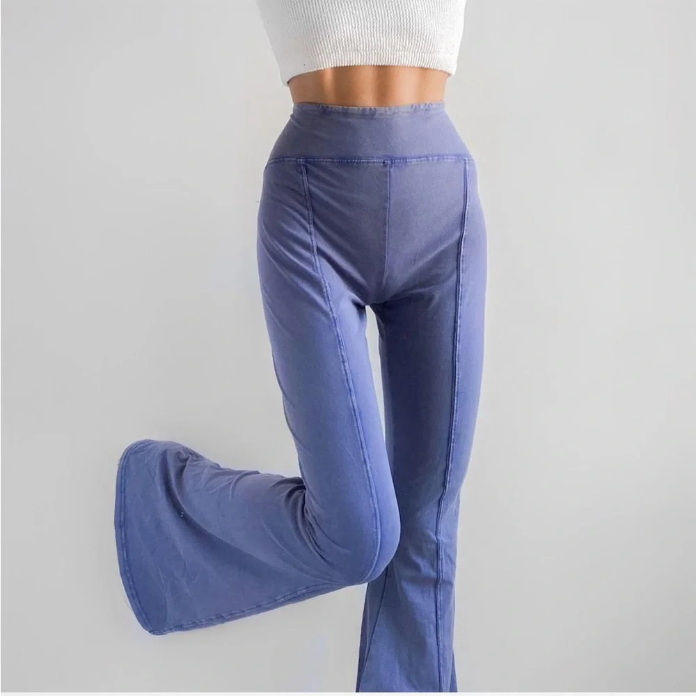 Out From Under UO Aria High Rise Lavender Blue Washed Flare Pull On Groovy Pants